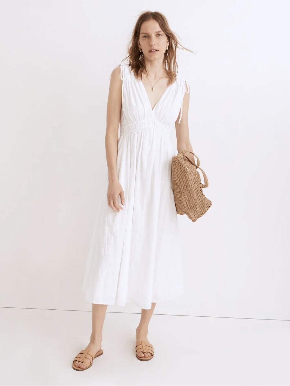 Madewell Sophia Smocked Midi Dress In Windowpane